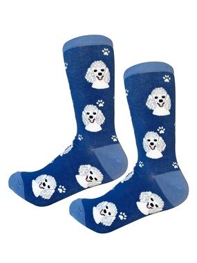 NWT ✨ Sock Daddy Blue with white Poodle Dog Pattern Crew Socks - unisex